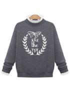 Romwe Lace Letters Print Grey Sweatshirt