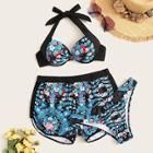 Romwe Floral Twist Underwired Halter Bikini Set With Shorts 3pack
