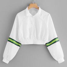 Romwe Striped Panel Crop Jacket