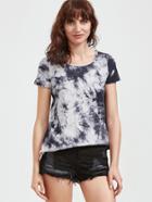 Romwe Black And White Tie Dye Print Split Back T-shirt