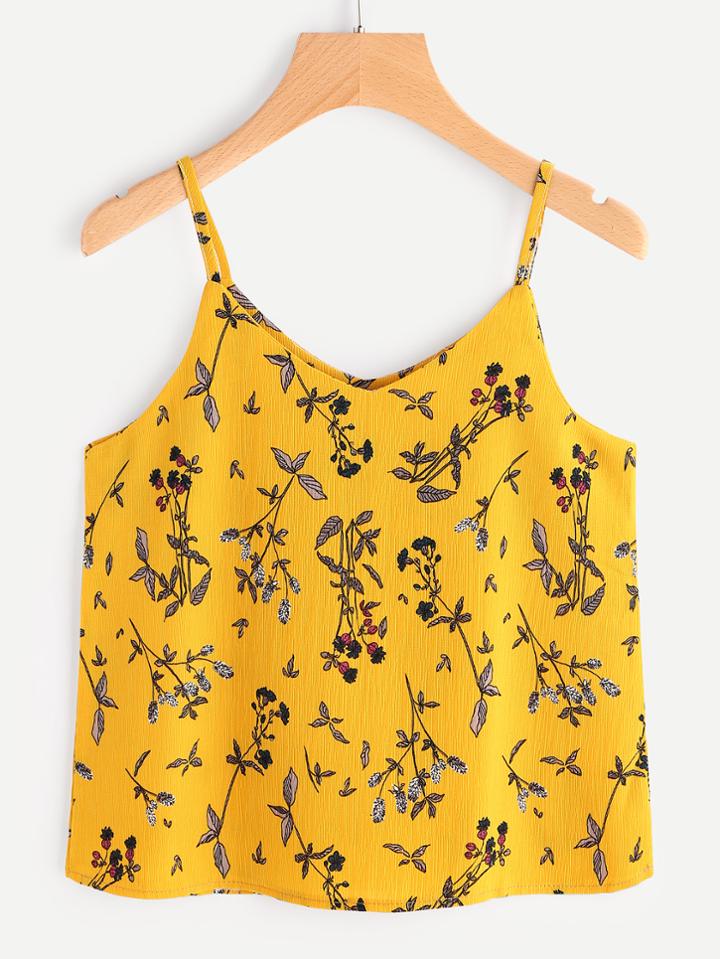 Romwe V Neckline Floral Print Cami Top
