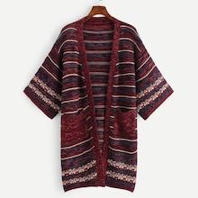 Romwe Pocket Patched Striped Cardigan