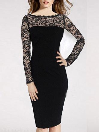 Romwe Long Sleeve Lace Insert Pencil Dress