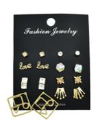 Romwe Golde Color Fine Geometric Gems Set Earrings