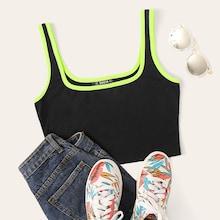 Romwe Neon Trim Crop Tank Top