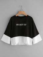 Romwe Wide Sleeve Cut And Sew Graphic Pullover