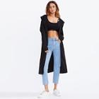 Romwe Tie Waist Hooded Coat