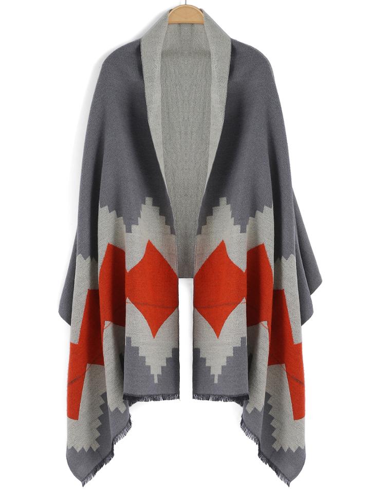 Romwe Diamond Print Fringe Scarf