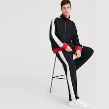 Romwe Guys Colorblock Zip Up Sweatshirt And Sweatpants Set