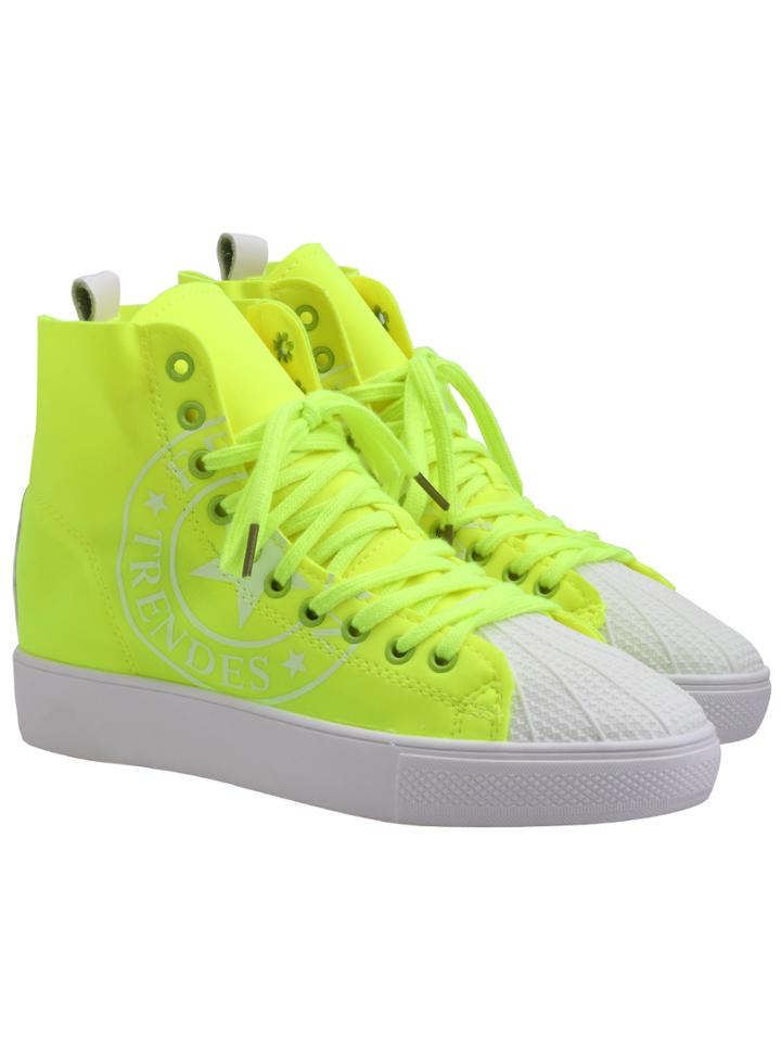 Romwe Neon Green Thick-soled Letters Print Flats