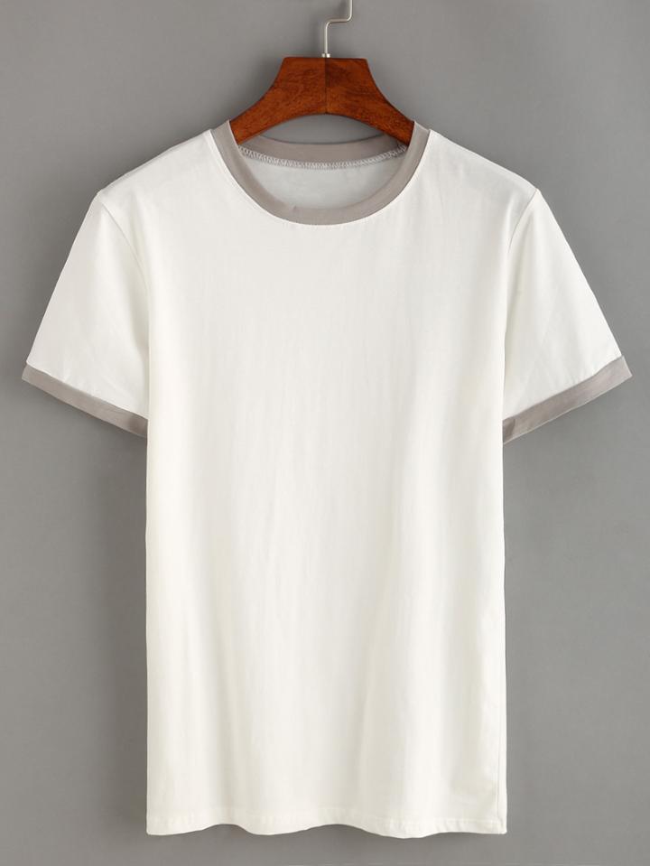 Romwe Contrast Trim White T-shirt