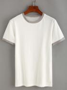 Romwe Contrast Trim White T-shirt