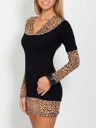 Romwe Hooded Long Sleeve Leopard Bodycon Dress