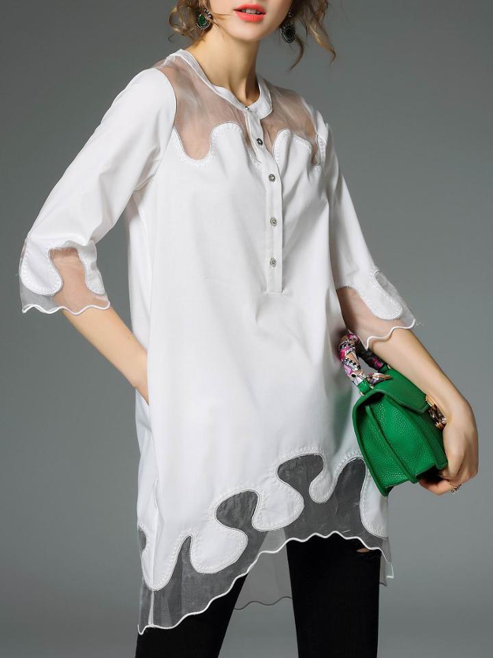 Romwe White Sheer High Low T-shirt Dress