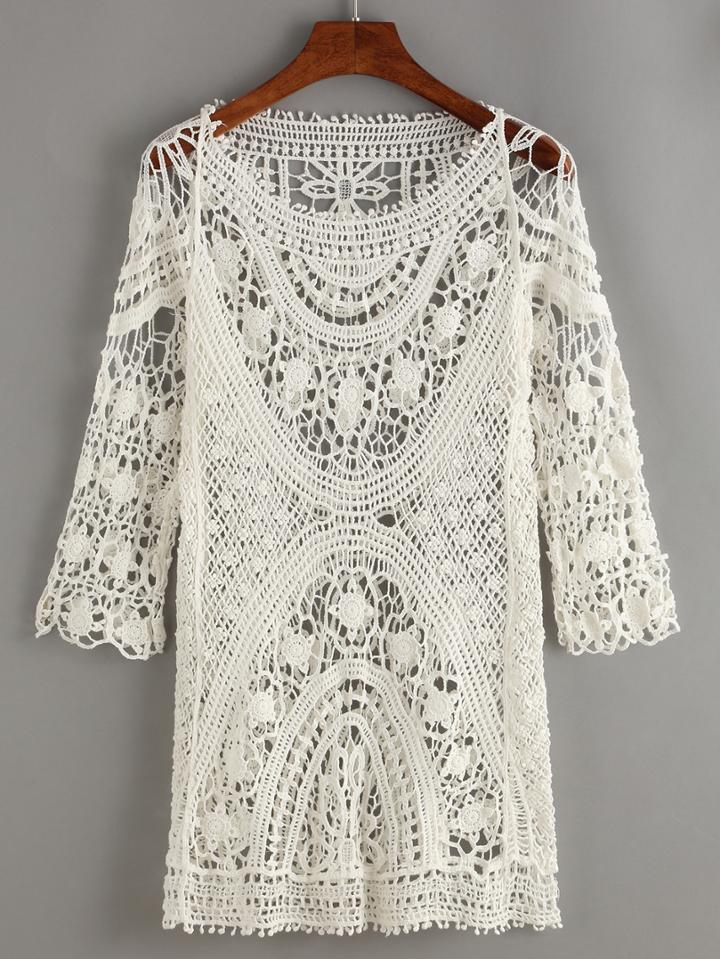 Romwe Hollow Out Crochet Cover-up Blouse