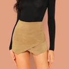 Romwe Overlap Front Zip Back Corduroy Shorts
