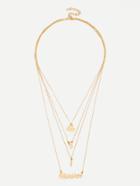 Romwe Letter & Heart Pendant Layered Chain Necklace