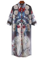 Romwe Peking Opera Face Print Shirt Dress