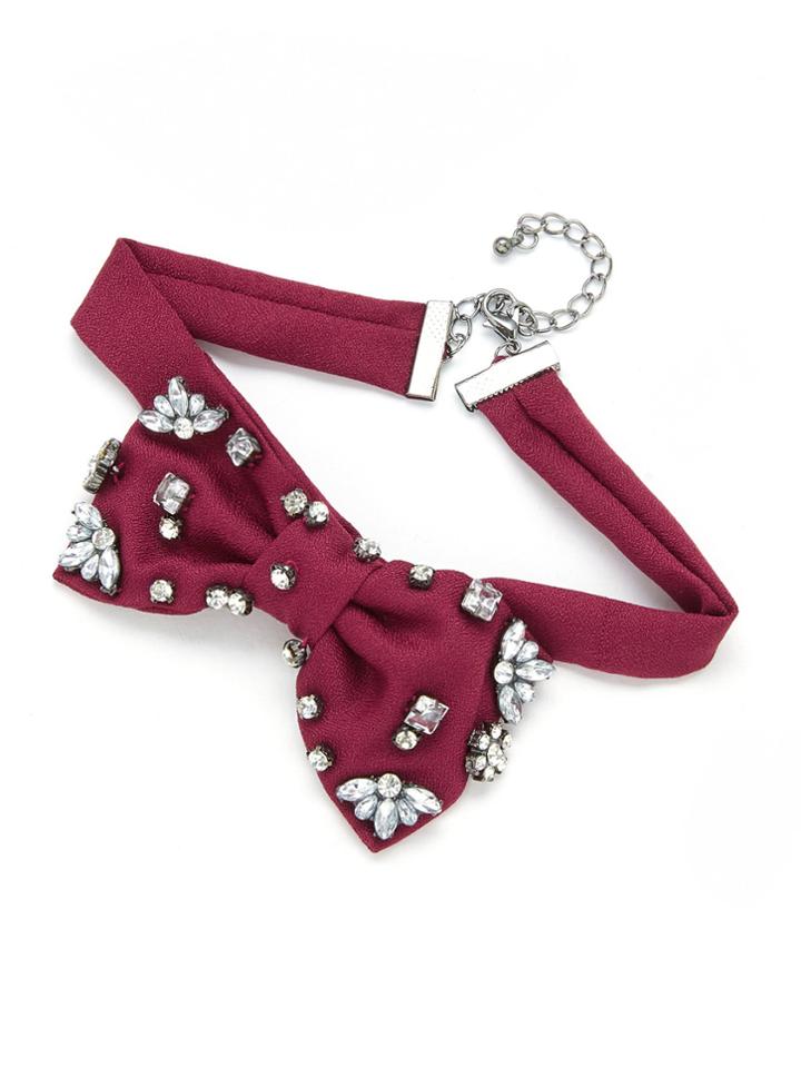 Romwe Rhinestone Detail Bow Front Choker