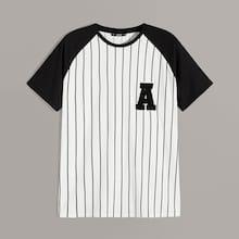 Romwe Guys Contrast Faux Fur Striped Tee