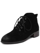 Romwe Black Brush Pointed Toe Lace Up Boots