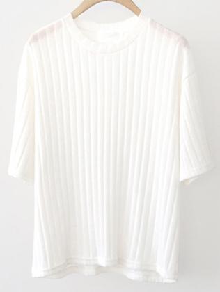 Romwe White Ribbed Drop Shoulder T-shirt