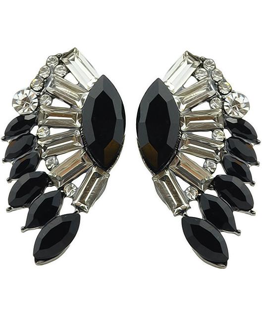 Romwe Black White Gemstone Wing Earrings