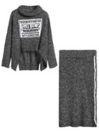 Romwe Letter Print Turtleneck Dip Hem Sweater With Skirt