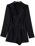 Romwe Notch Lapel Double Breasted Black Romper