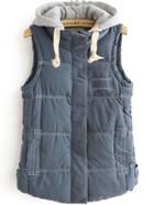 Romwe Hooded Sleeveless Pockets Blue Coat