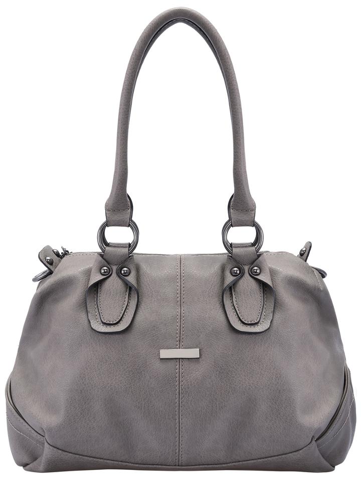 Romwe Grey Classic Zipper Pu Shoulder Bag