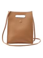 Romwe Embossed Faux Leather Cutout Handle Shoulder Bag - Brown