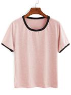 Romwe Pink Contrast Round Neck T-shirt
