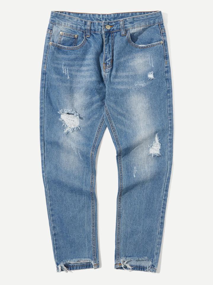 Romwe Men Raw Cut Ripped Jeans