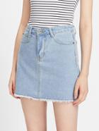 Romwe Fray Hem Denim A Line Skirt