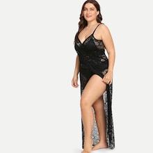 Romwe Plus Spaghetti Straps Wrap Cover Up