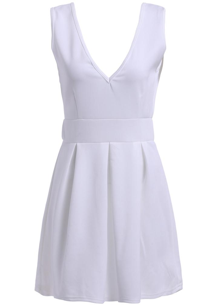 Romwe V Neck Sleeveless Flare Dress