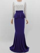 Romwe Contrast Lace Peplum Waist Bow Mermaid Royal Blue Dress