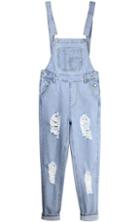 Romwe Straps Pocket Ripped Blue Denim Overalls