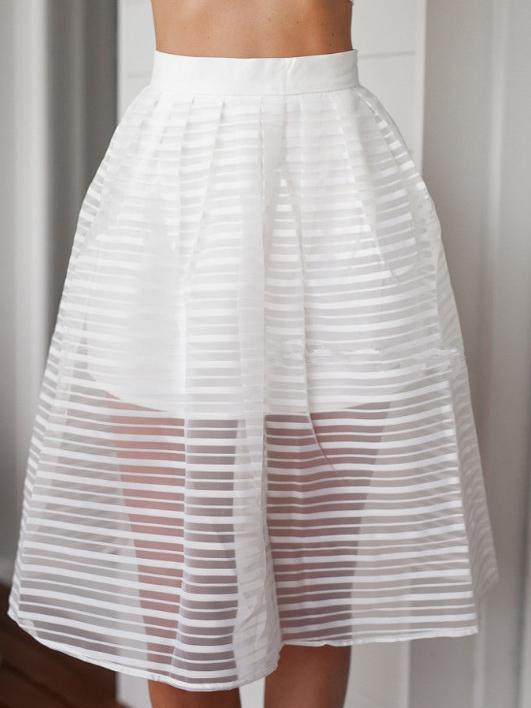 Romwe White High Waist Organza A-line Skirt