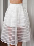 Romwe White High Waist Organza A-line Skirt