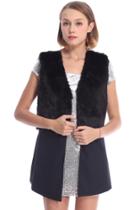 Romwe Romwe Sleeveless Black Dual-tone Faux Fur Coat