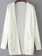Romwe Open-knit Pockets White Cardigan