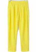 Romwe Elastic Waist Slim Yellow Pant
