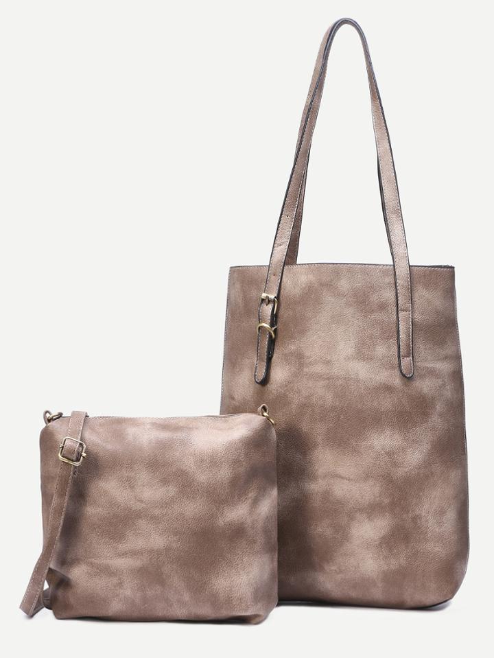 Romwe Grey Shopper Bag With Crossbody Bag