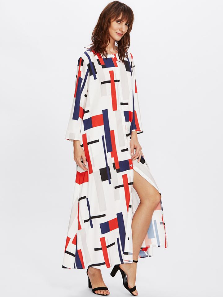 Romwe Geo Print Shirt Dress