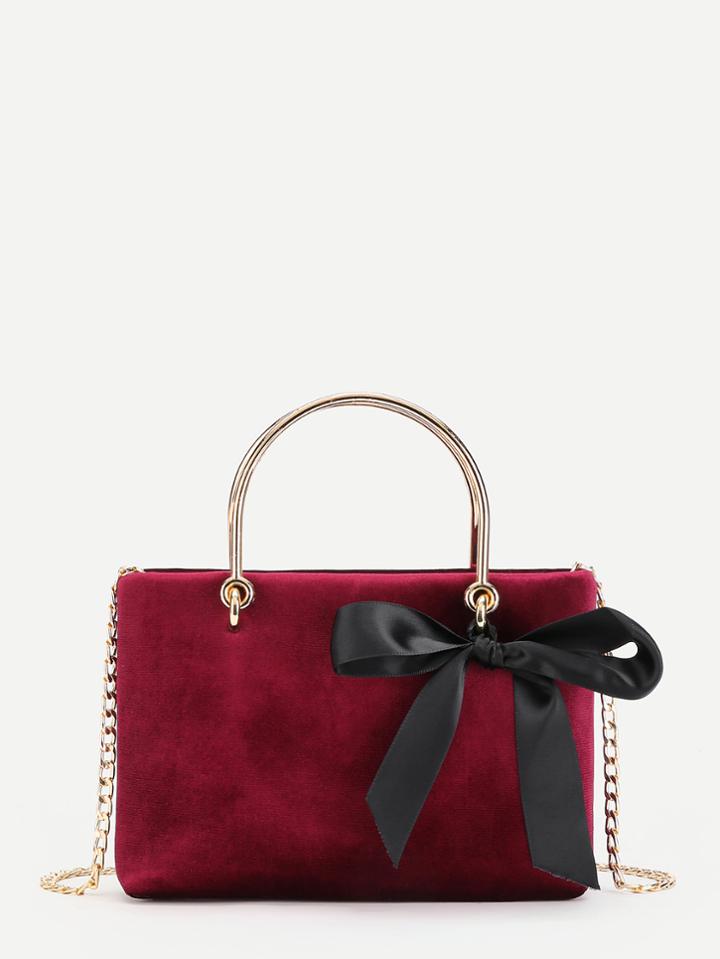 Romwe Bow Decorated Velvet Chain Bag