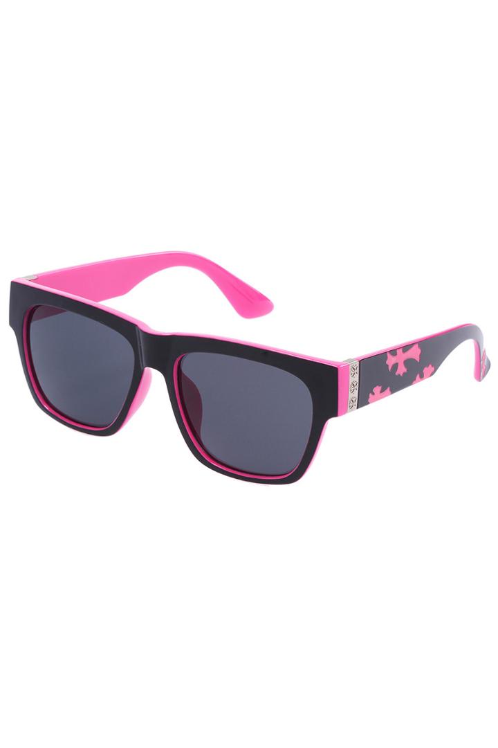 Romwe Romwe Cross Print Chunky Pink Sunglasses
