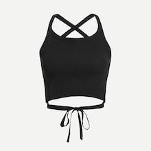 Romwe Open Back Cross Back Solid Top