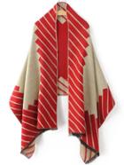 Romwe Red Graphic Pattern Frayed Scarf